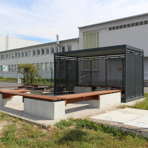 Wartehalle Modell K2 a/a, einseitig Anlieferung und Montage Bausatz - Selbstabladung  Beleuchtung ohne  Seitenwände und Rückwand/Dekor/Sichtschutz glashell