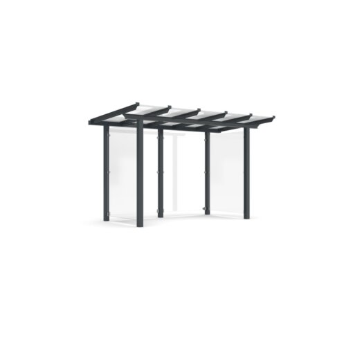 Wartehalle Modell P12, einseitig Anlieferung fertig montiert - Selbstabladung  Beleuchtung ohne  Seitenwände und Rückwand/Dekor/Sichtschutz ESG - glashell