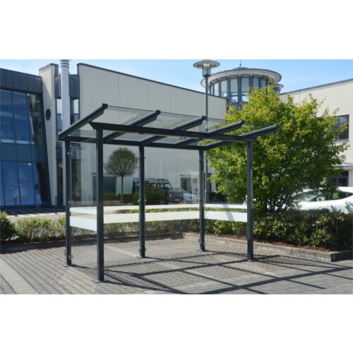 Wartehalle Modell P12, einseitig Anlieferung fertig montiert - Selbstabladung  Beleuchtung ohne  Seitenwände und Rückwand/Dekor/Sichtschutz ESG - glashell