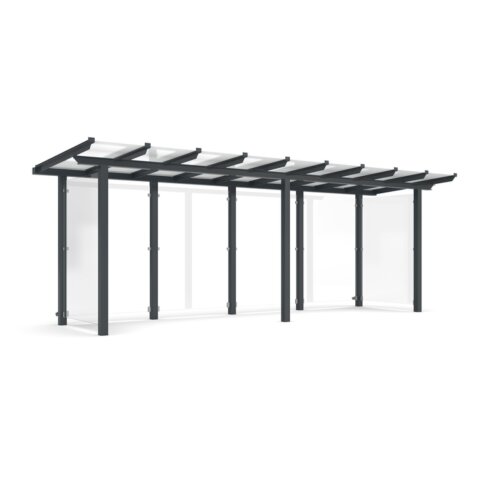 Wartehalle Modell P14, einseitig Anlieferung fertig montiert - Selbstabladung  Beleuchtung ohne  Seitenwände und Rückwand/Dekor/Sichtschutz ESG - glashell