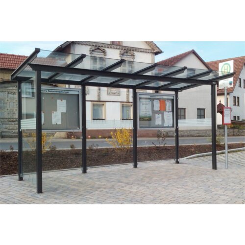 Wartehalle Modell P14, einseitig Anlieferung fertig montiert - Selbstabladung  Beleuchtung ohne  Seitenwände und Rückwand/Dekor/Sichtschutz ESG - glashell