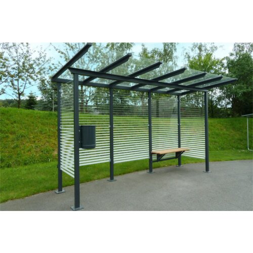 Wartehalle Modell P14, einseitig Anlieferung fertig montiert - Selbstabladung  Beleuchtung ohne  Seitenwände und Rückwand/Dekor/Sichtschutz ESG - glashell