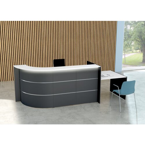 Empfangstheke Bogenform Arbeitsfläche höhenverstellbar mit Beratungsplatz