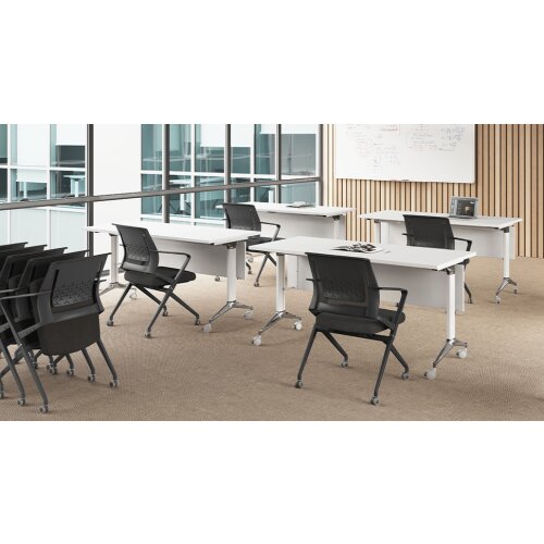 Besucherstuhl auf Rollen mit Klappsitz in schwarz