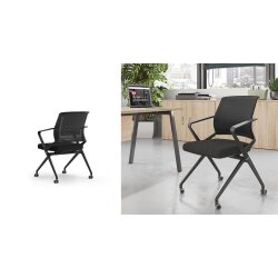 Besucherstuhl auf Rollen mit Klappsitz in schwarz