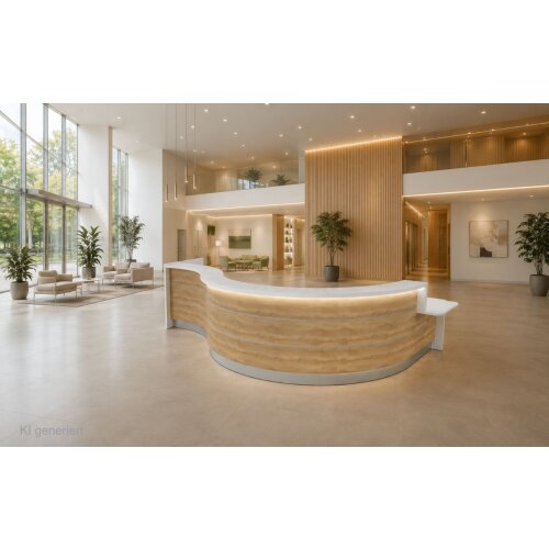 Empfangstheke Vero Welle 457 cm breit  mit Beratungsplatz