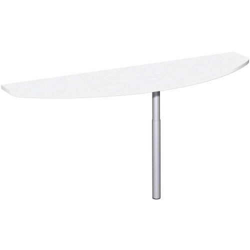 Anbautisch Bogenform, Anbau an Schreibtischseite, 160x50 cm Weiss/Silber