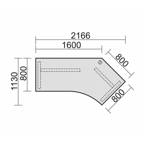 Schreibtisch Freiform 135° rechts feste Höhe , Dekor: Lichtgrau