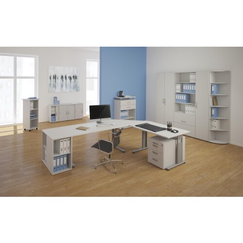 Aktenschrank 6 Ordnerhöhen abschliessbar 80 cm breit, Dekor Front: Buche Dunkel, Dekor Korpus: Lichtgrau