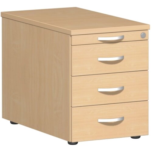 Rollcontainer 60 cm tief, 3+1 Schubladen, Dekor Front: Buche Dunkel, Dekor Korpus: Buche Dunkel