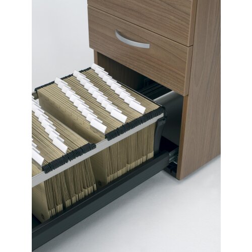 Rollcontainer 60 cm tief, Hängeregistratur und Kunststoff-Schubfach, Dekor Front: Buche Dunkel, Dekor Korpus: Lichtgrau