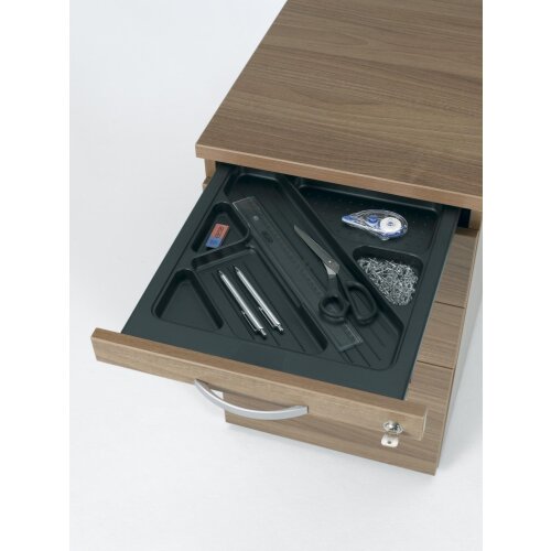 Rollcontainer 60 cm tief, Hängeregistratur und Kunststoff-Schubfach, Dekor Front: Nussbaum Dunkel, Dekor Korpus: Nussbaum Dunkel