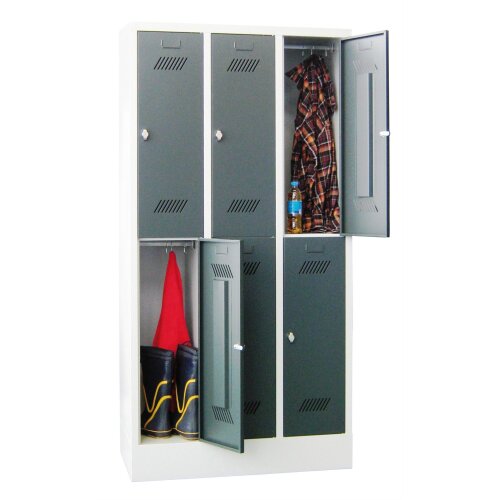 Fächerschrank 6 Fächer, Abteilbreite 300mm, auf Sockel,Korpus: Tiefschwarz, Türen: Tiefschwarz, Zylinderschloss