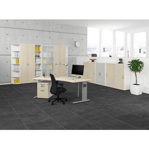 Schiebetürenschrank 2 Ordnerhöhen 120 cm breit , Dekor Front: Ahorn, Dekor Korpus: Lichtgrau