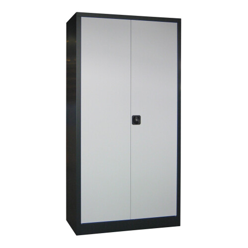 Stahlschrank 195 cm hoch, 100cm breit, 50 cm tief, Korpus: Lichtgrau, Türen: Zinkgelb, Fachböden: gepulvert in Korpusfarbe