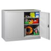 Stahlschrank 100 cm hoch, 120 cm breit, 50 cm tief, Korpus: Lichtgrau, Türen: Feuerrot, Fachböden: gepulvert in Korpusfarbe