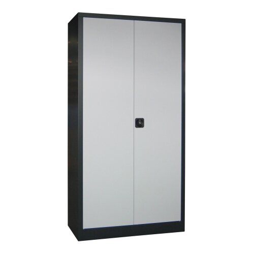 Stahlschrank 195 cm hoch, 120cm breit, 40 cm tief, Korpus: Lichtgrau, Türen: Zinkgelb, Fachböden: gepulvert in Korpusfarbe