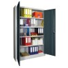 Stahlschrank 195 cm hoch, 120cm breit, 40 cm tief, Korpus: Lichtgrau, Türen: Zinkgelb, Fachböden: gepulvert in Korpusfarbe