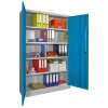 Stahlschrank 195 cm hoch, 120cm breit, 40 cm tief, Korpus: Lichtgrau, Türen: Zinkgelb, Fachböden: gepulvert in Korpusfarbe
