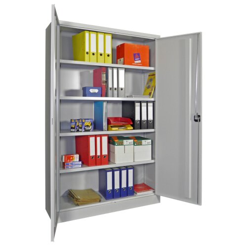 Stahlschrank 195 cm hoch, 120cm breit, 50 cm tief, Korpus: Lichtgrau, Türen: Anthrazitgrau, Fachböden: verzinkt