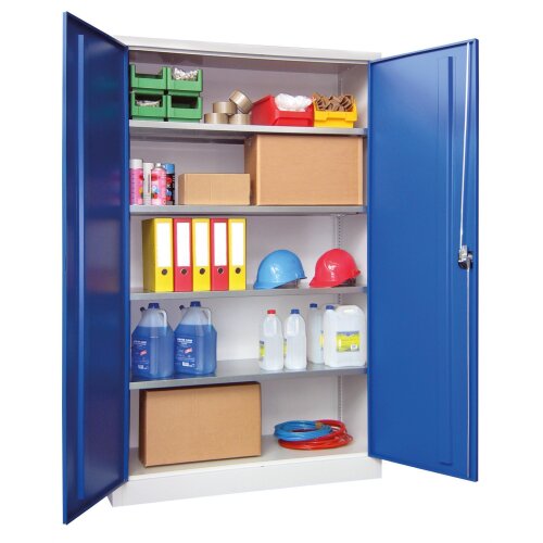 Stahlschrank 195 cm hoch, 120cm breit, 60 cm tief, Korpus: Enzianblau, Türen: Enzianblau, Fachböden: verzinkt