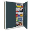 Stahlschrank 195 cm hoch, 150 cm breit, 60 cm tief, Korpus: Anthrazitgrau, Türen: Zinkgelb, Fachböden: gepulvert in Korpusfarbe
