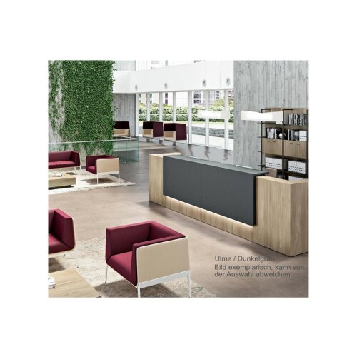 Empfangstheke Linear, Breite: 206 cm, Korpus: Weiss, Ablage: Nuss Canaletto  (Melamin)