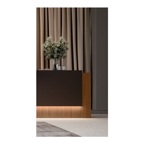 Empfangstheke Singlemodul, Breite: 146 cm, Korpus: Weiss, Ablage: Nuss Canaletto  (Melamin)