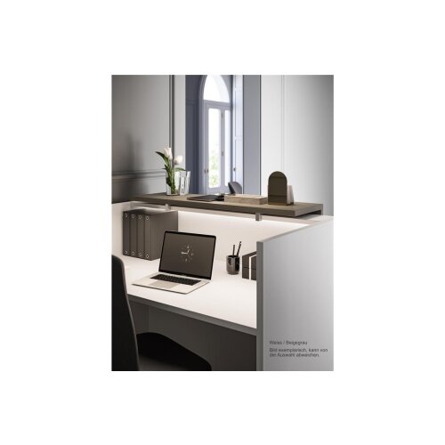 Empfangstheke Singlemodul, Breite: 146 cm, Korpus: Weiss, Ablage: Nuss Canaletto  (Melamin)