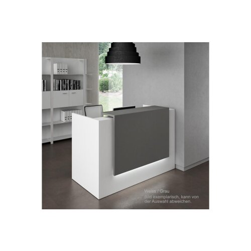 Empfangstheke Singlemodul, Breite: 146 cm, Korpus: Weiss, Ablage: Nuss Canaletto  (Melamin)