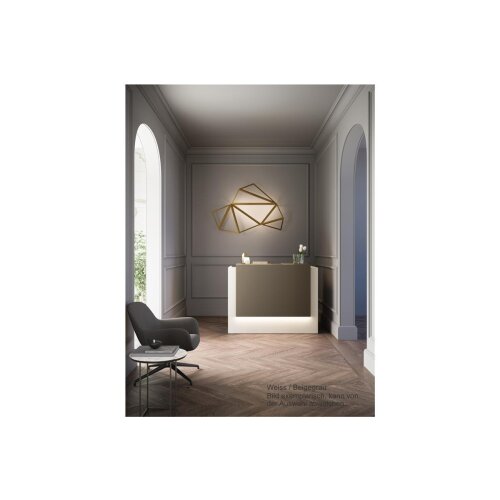 Empfangstheke Singlemodul, Breite: 166 cm, Korpus: Weiss, Ablage: feuerrot RAL 3000 lackiert