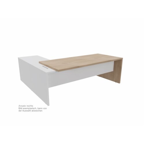 Schreibtisch Winkelkombination - Serie Davos, 200 cm / rechts, Dekor Tisch: Ulme, Dekor Ansatz: Weiss