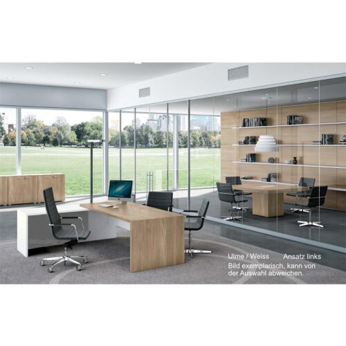Schreibtisch Winkelkombination - Serie Davos, 200 cm / links, Dekor Tisch: Nuss Canaletto, Dekor Ansatz: Weiss