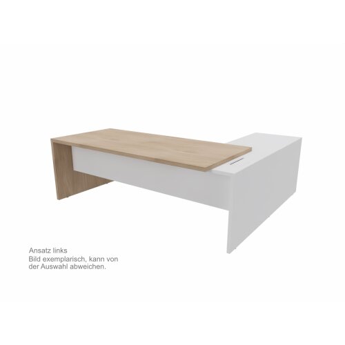 Schreibtisch Winkelkombination - Serie Davos, 200 cm / links, Dekor Tisch: Ulme, Dekor Ansatz: Weiss