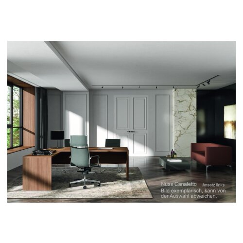 Schreibtisch Winkelkombination - Serie Davos, 220 cm / rechts, Dekor Tisch: Nuss Canaletto, Dekor Ansatz: Weiss