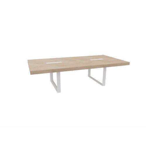 Konferenztisch mit Kufengestell Metall , 140 x  280 cm, Dekor: Ulme, Gestell: Weiss