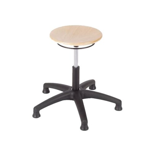 Arbeitshocker mit Buchenholzsitz auf Fussgleitern