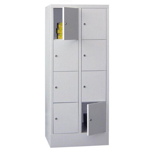 Schliessfachschrank 152 cm hoch, 8 Fächer, Abteilbreite 300mm, auf Sockel