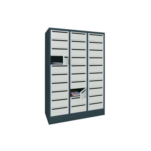 Postverteilerschrank 30 Fächer mit Briefschlitz, Korpus: Anthrazitgrau, Türen: Reinweiß