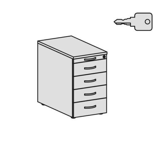 Standcontainer mit 4 Schubfächern und Utensilienschubfach, 80 cm Tief ,Dekor Front: Ahorn, Dekor Korpus: Ahorn