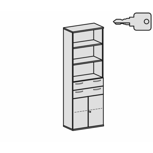 Aktenschrank 6 Ordnerreihen, mit Schubladen und Türe, 80 cm breit