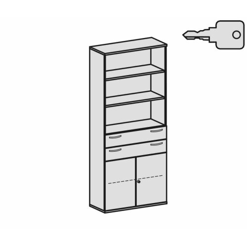 Aktenschrank 6 Ordnerreihen, mit Schubladen und Türe, 100 cm breit