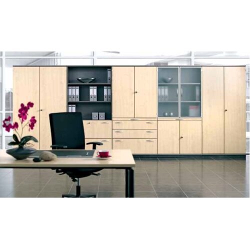 Schiebetürenschrank mit Glastüren, 2 Ordnerreihen, 160 cm breit