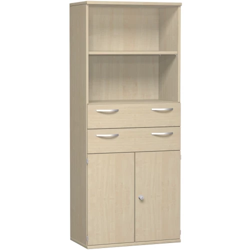 Aktenschrank 5 Ordnerreihen, mit Schubladen und Türe, 80 cm breit, Dekor Korpus: Weiß, Front: Weiß