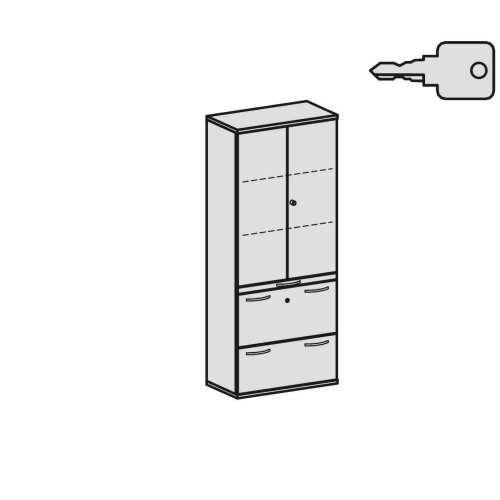 Aktenschrank 5 Ordnerreihen, mit Registerauszügen und Holztüren, 80 cm breit, Dekor Korpus: Weiß, Front: Weiß