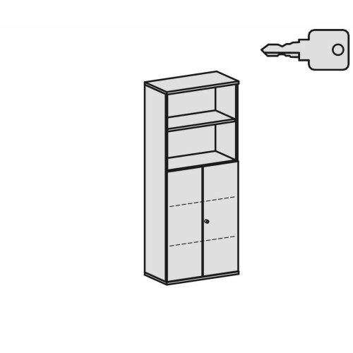 Aktenschrank 5 Ordnerreihen, mit Drehtüren und Regal, 80 cm breit, Dekor Korpus: Weiß, Front: Weiß