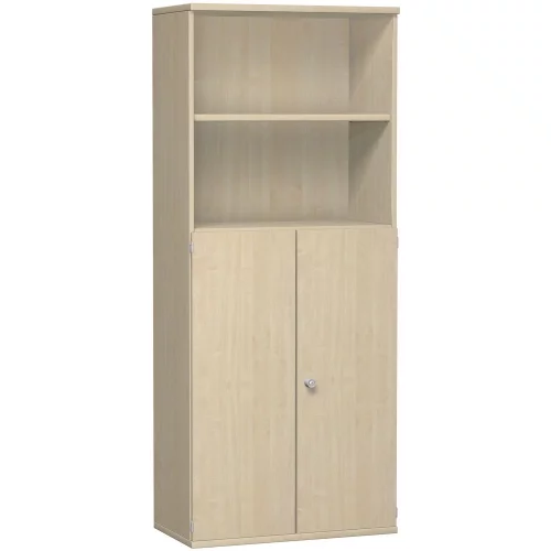 Aktenschrank 5 Ordnerreihen, mit Drehtüren und Regal, 80 cm breit, Dekor Korpus: Weiß, Front: Weiß
