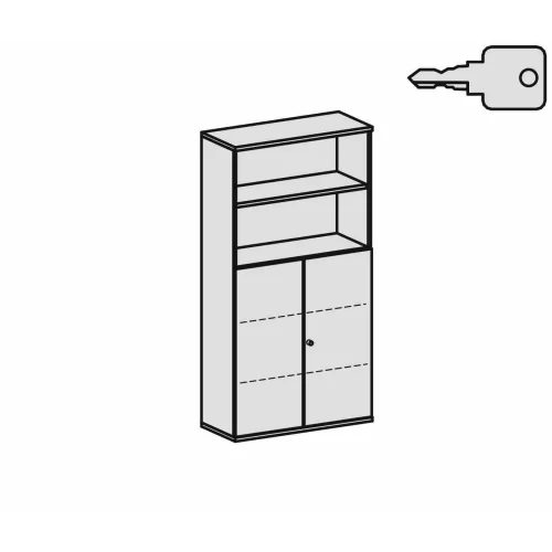 Aktenschrank 5 Ordnerreihen, mit Drehtüren und Regal, 100 cm breit, Dekor Korpus: Buche Dunkel, Front: Buche Dunkel