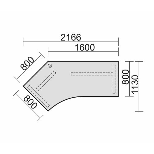Schreibtisch Freiform 135° links feste Höhe