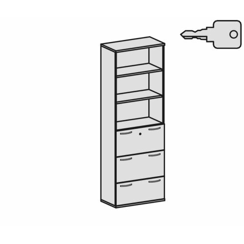 Aktenschrank 6 Ordnerreihen, mit 3 Registerauszügen und Regal, 80 cm breit, Dekor Korpus: Weiß, Front: Lichtgrau